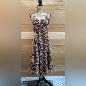 BCBG Paris Brown Jungle Print Strappy Silk Dress.  Size 10